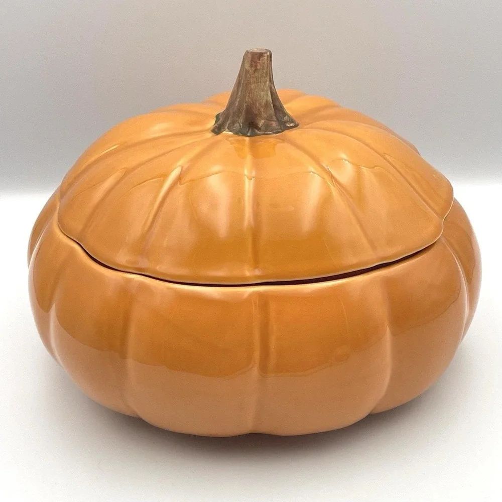 Barbara Eigen Harry & David‎ Pumpkin Covered Tureen Bowl Portugal Ceramic 9